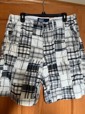 American Eagle Outfitters Black, White & Light Blue Plaid Shorts